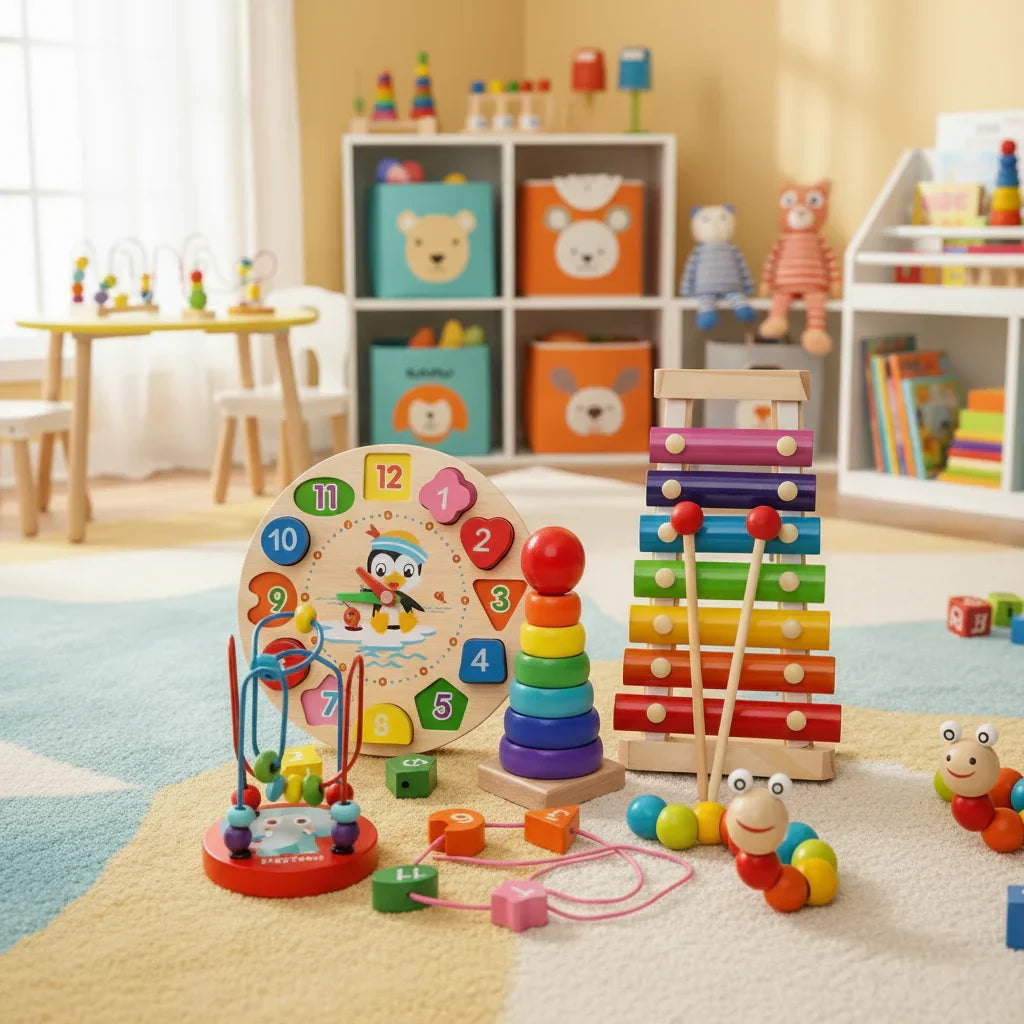 Ξύλινο Σετ Δραστηριοτήτων Μοντεσσόρι 5 σε 1 για Μωρά
