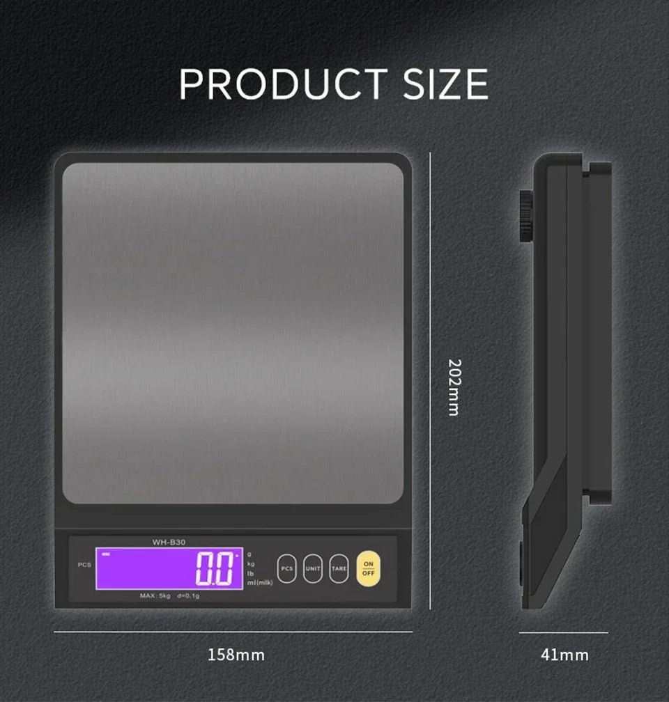 Ψηφιακή Ηλεκτρονική Ζυγαριά Κουζίνας 5 Kg/0,1 g και 10 kg/1 g, με Οθόνη LCD, Πλήρως Αδιάβροχο Εργαλείο Ζύγισης από Ανοξείδωτο Ατσάλι για Ζαχαροπλαστική