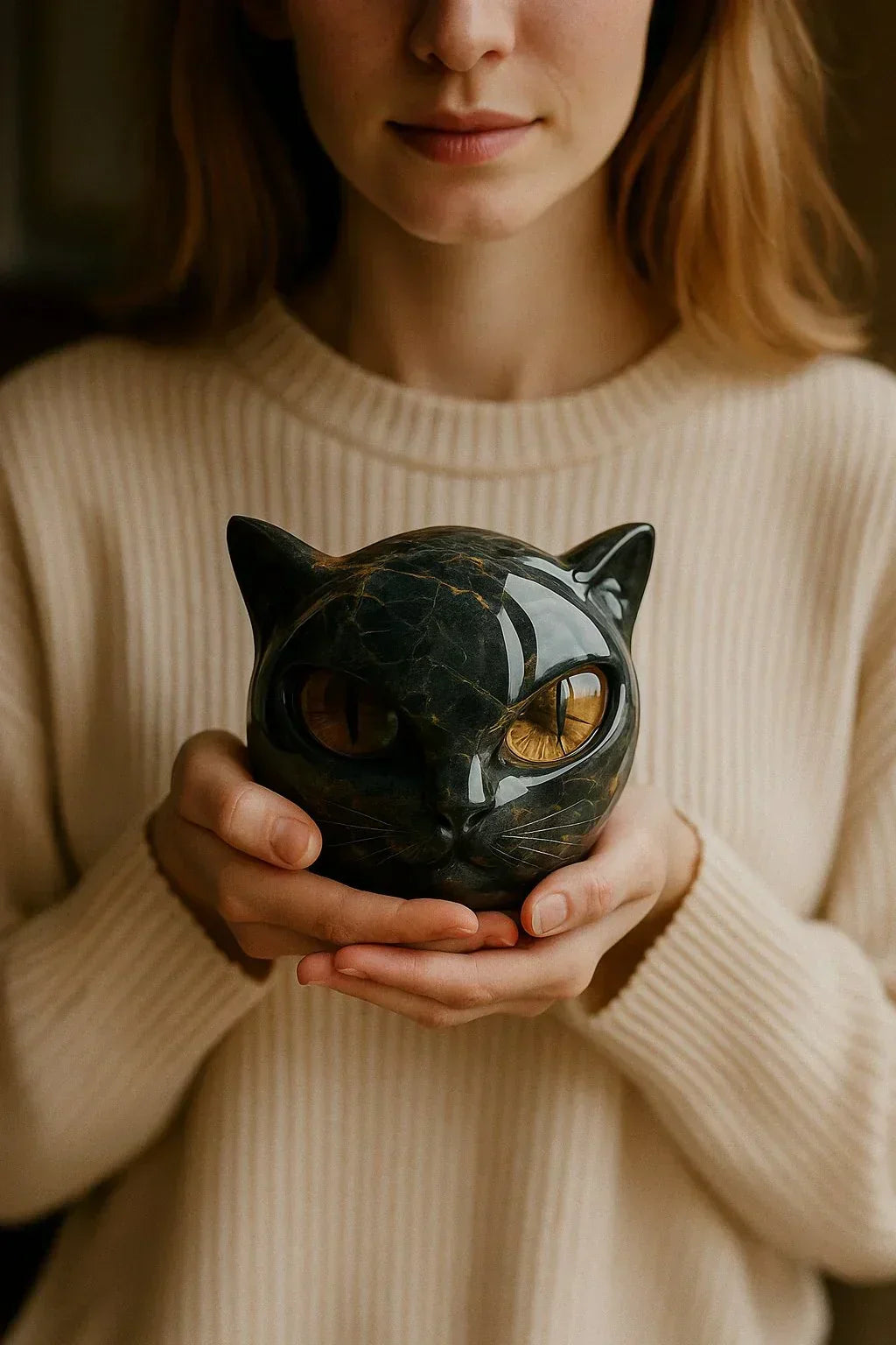 Aγαλματίδιο Κεφάλι Μυστικιστικής Μαύρης Γάτας