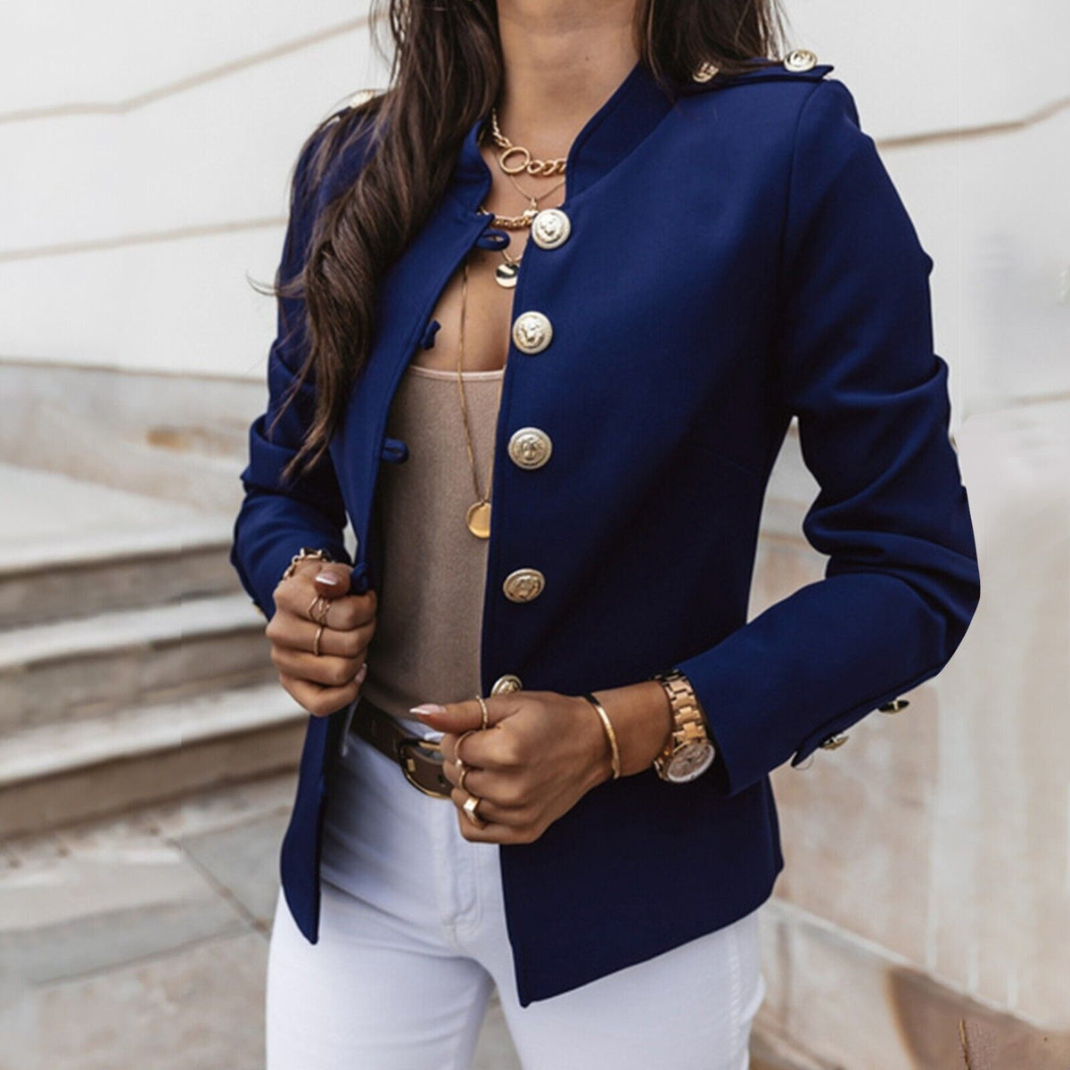 Γυναικείο Σακάκι Blazer Μεσάτο με Κουμπιά Μπροστά