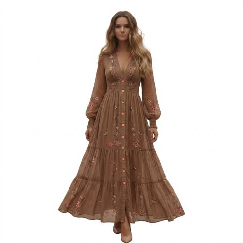 Γυναικείο Μάξι Boho Φόρεμα με Μακρύ Μανίκι