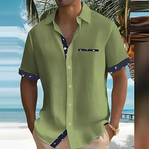 Αναπνέον Καλοκαιρινό Πουκάμισο Camp Shirt με Λεπτομέρειες σε Αντίθεση