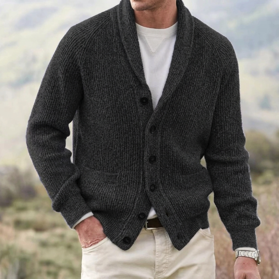 Κομψή Ανδρική Μακρυμάνικη Ζακέτα Cardigan με Γιακά Σάλι