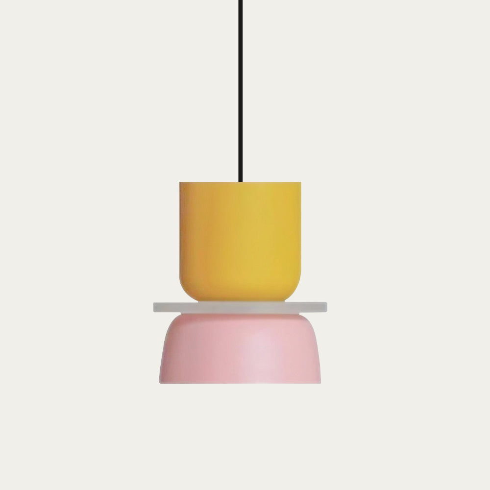 Κρεμαστό Φωτιστικό Σκανδιναβικού Στυλ με Έγχρωμες Λεπτομέρειες Color Block και Ακρυλικό Καπέλο σε Σχήμα Μπολ για την Κουζίνα ή τη Τραπεζαρία