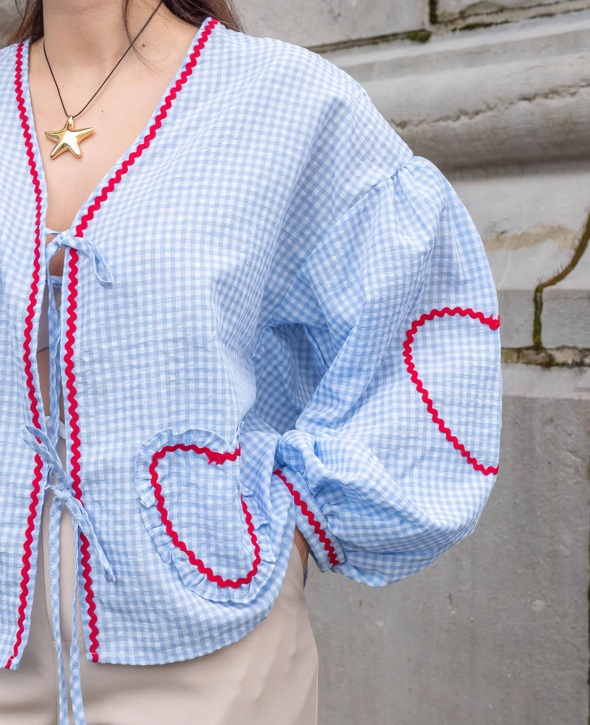 Γυναικεία Καρό Μπλούζα Gingham με Ανοιχτό Μπροστινό Μέρος