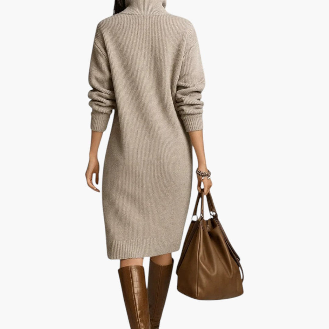 Γυναικείο Midi Φόρεμα με Ψηλό Γιακά και Μακριά Μανίκια
