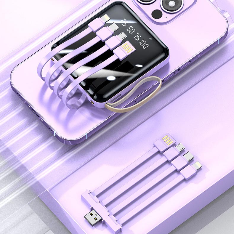 Mini Powerbank Γρήγορης Φόρτισης 20000mAh με Ενσωματωμένα Καλώδια