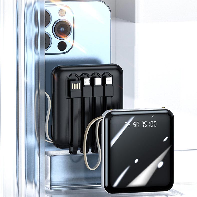 Mini Powerbank Γρήγορης Φόρτισης 20000mAh με Ενσωματωμένα Καλώδια
