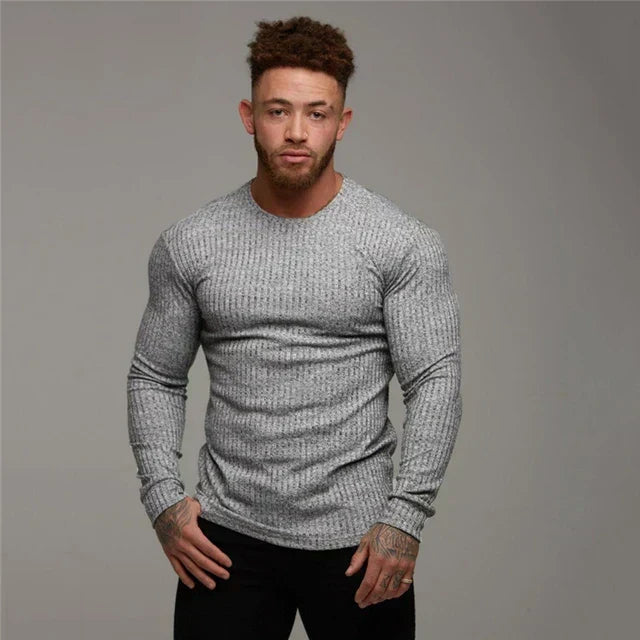 Ανδρικό Πλεκτό Ριμπ ΠουλOver Slim-Fit με Στρογγυλή Λαιμόκοψη