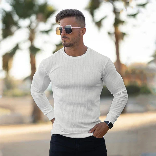 Ανδρικό Πλεκτό Ριμπ ΠουλOver Slim-Fit με Στρογγυλή Λαιμόκοψη