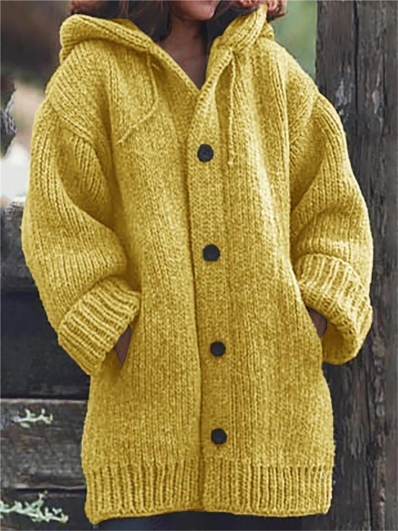 Γυναικεία Πλεκτή Ζακέτα Oversized με Κουκούλα