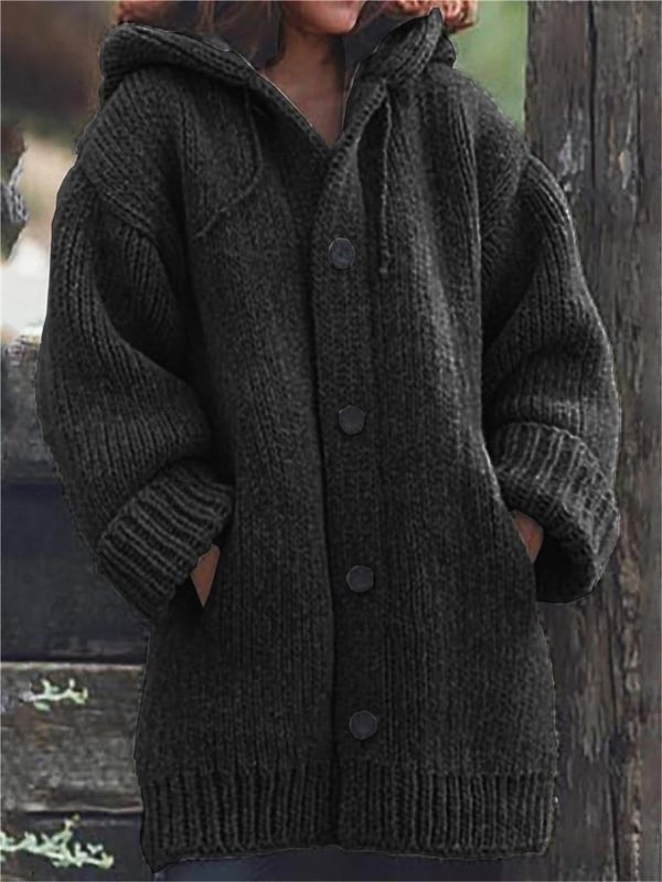 Γυναικεία Πλεκτή Ζακέτα Oversized με Κουκούλα