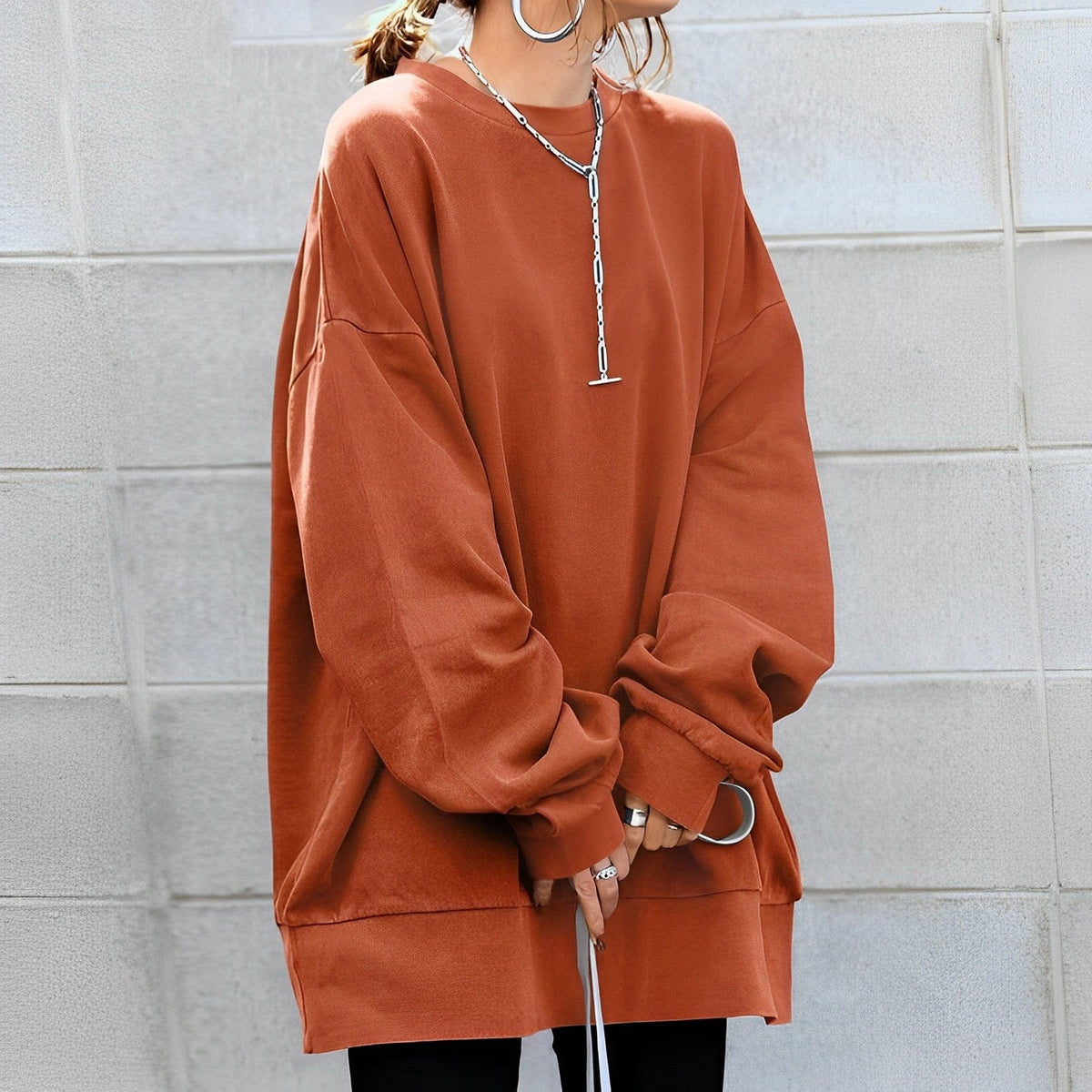 Γυναικείο Oversized Φούτερ με Στρόγγυλη Λαιμόκοψη