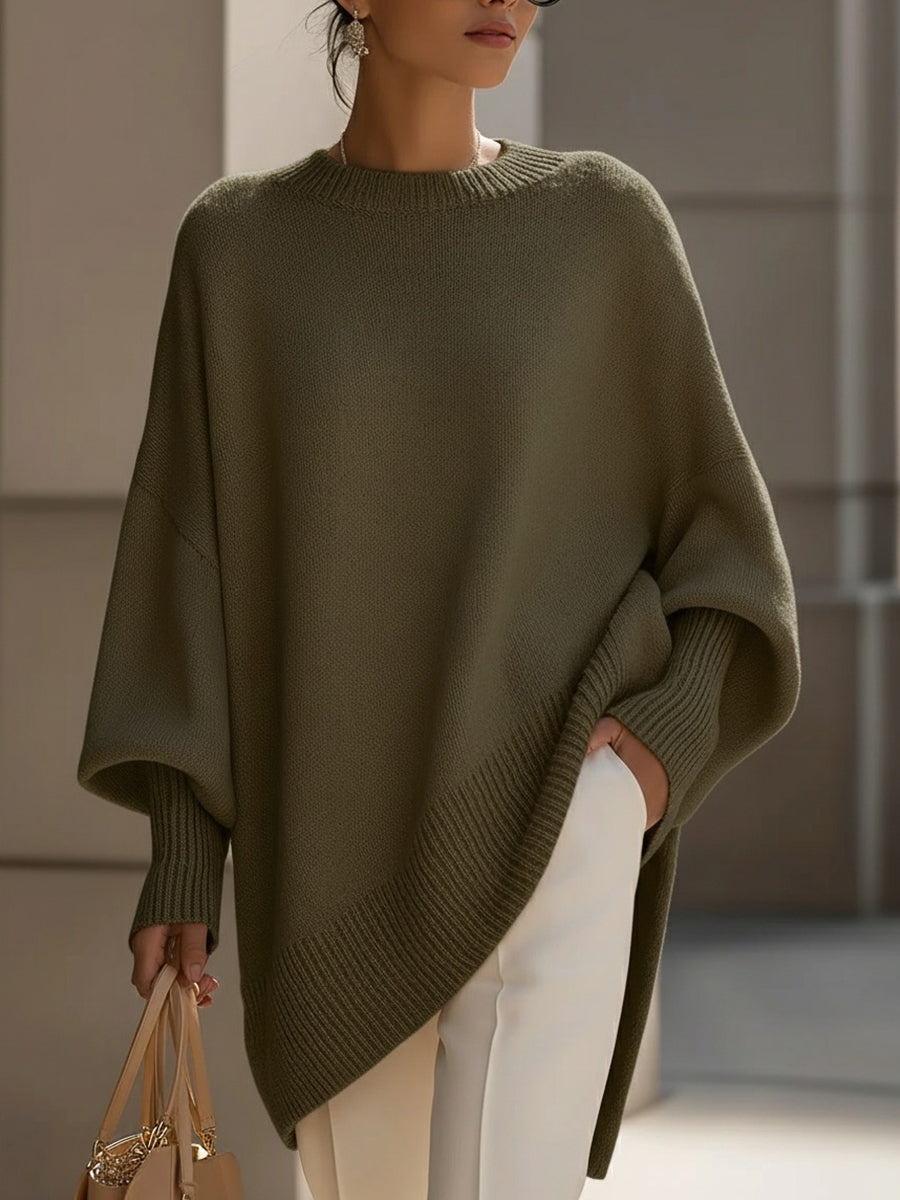 Γυναικείο Oversized Πλεκτό Πουλover με Στρογγυλή Λαιμόκοψη