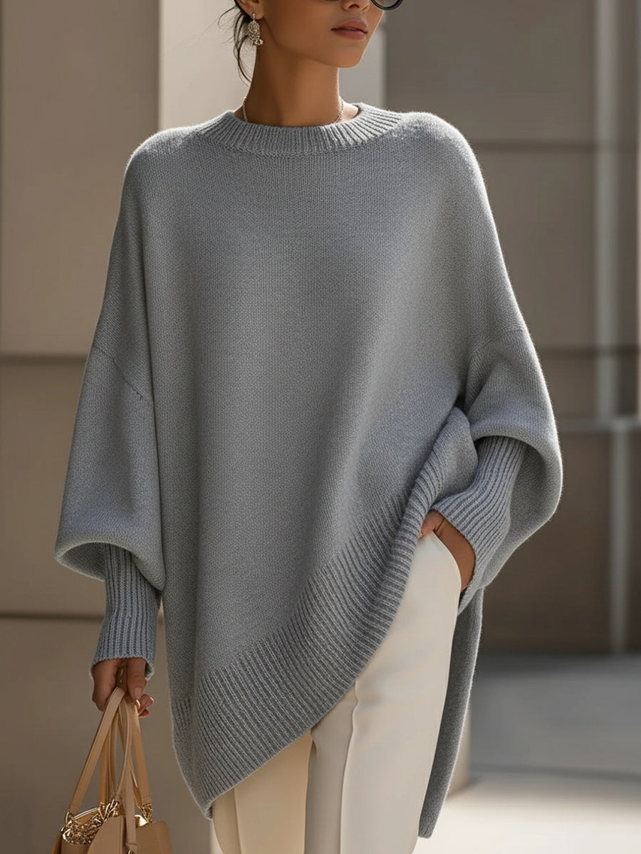 Γυναικείο Oversized Πλεκτό Πουλover με Στρογγυλή Λαιμόκοψη