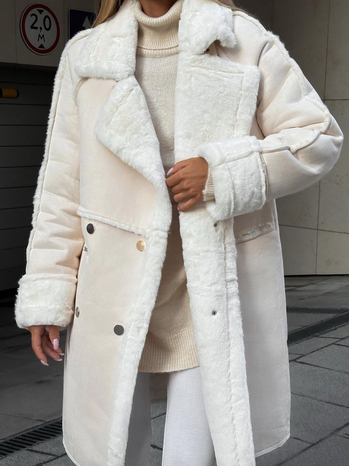 Γυναικείο Μακρύ Oversized Παλτό Shearling