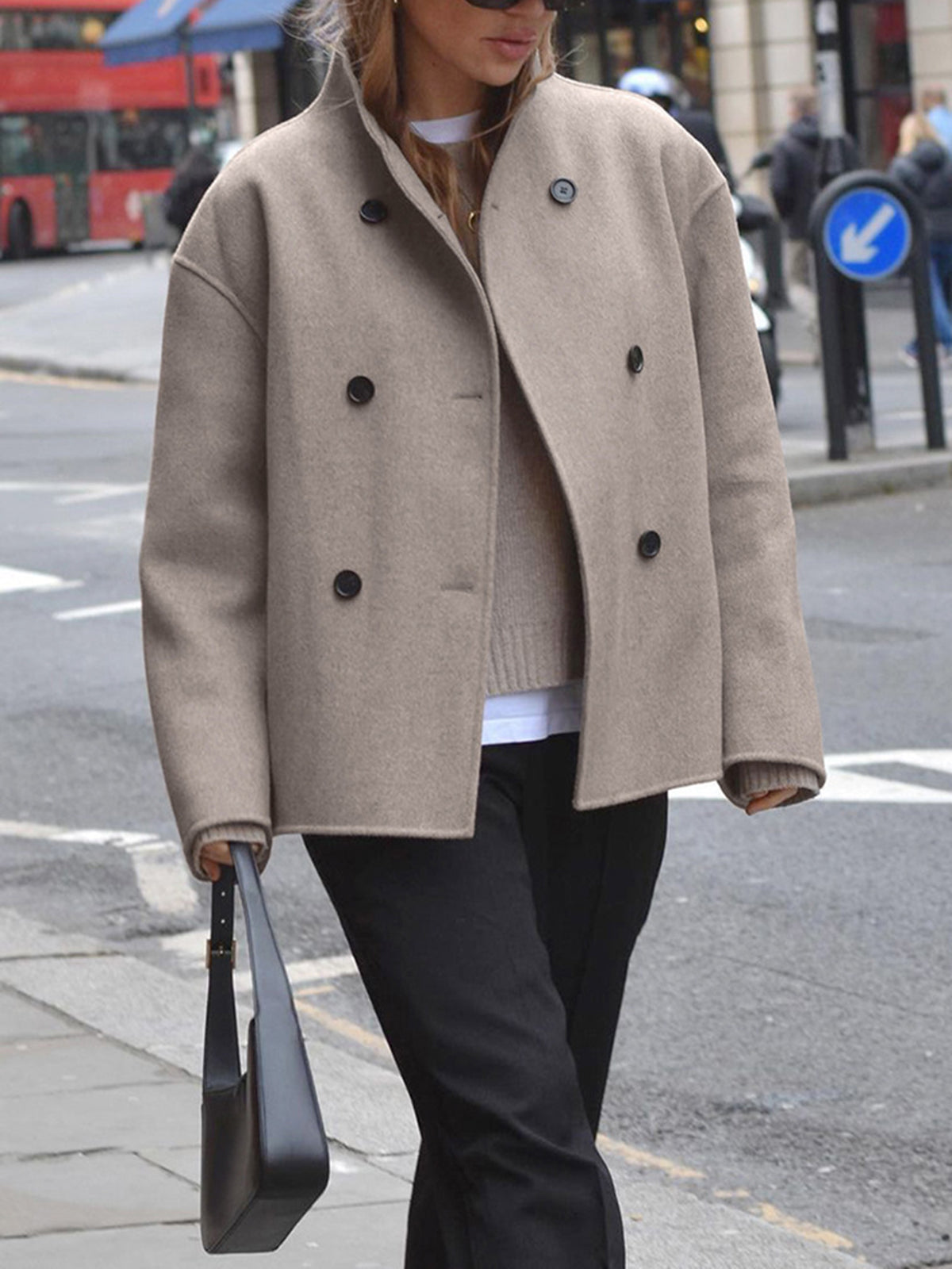 Γυναικείο Ημίπαλτο Pea Coat με Διπλή Σειρά Κουμπιών