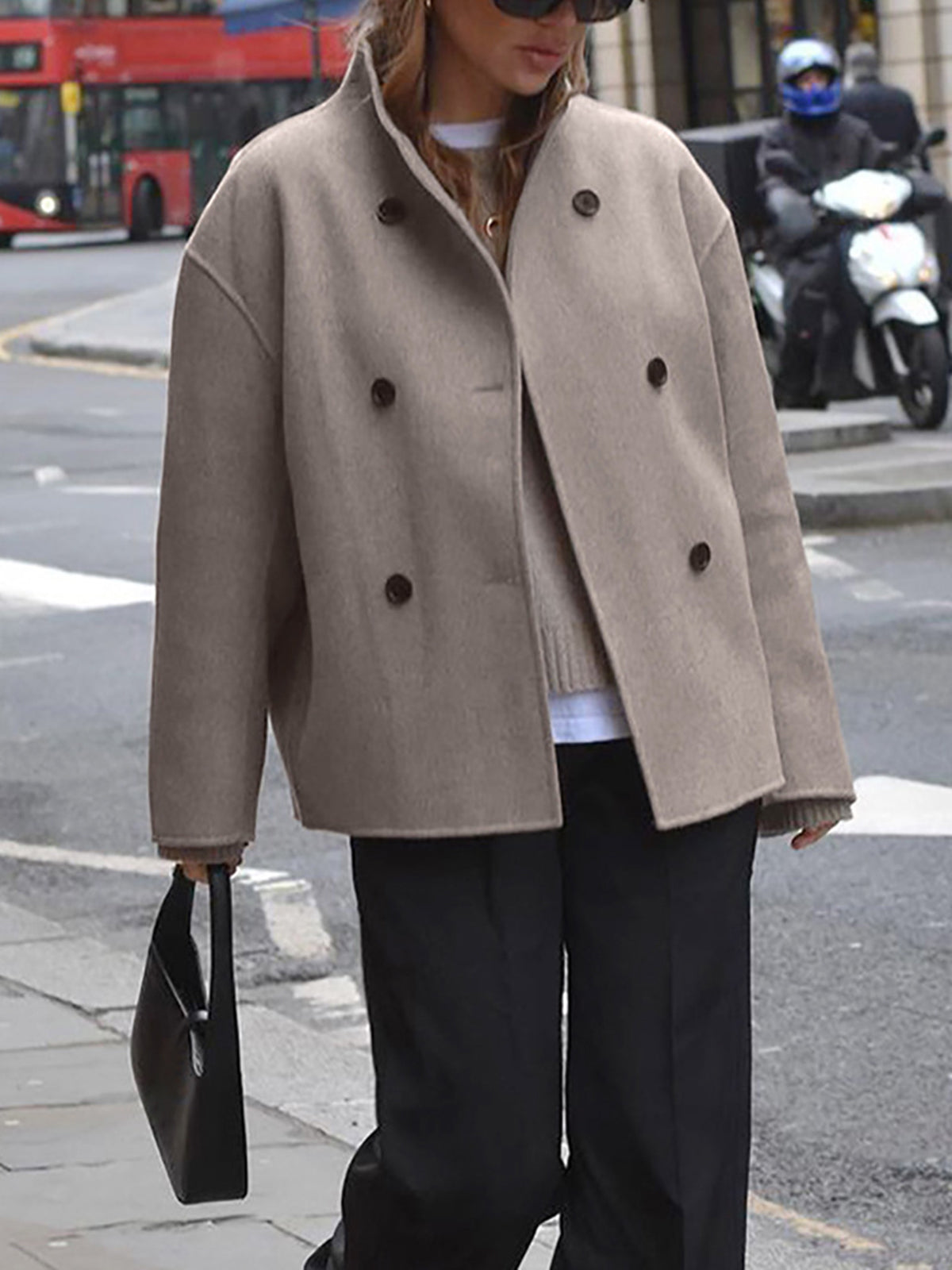 Γυναικείο Ημίπαλτο Pea Coat με Διπλή Σειρά Κουμπιών