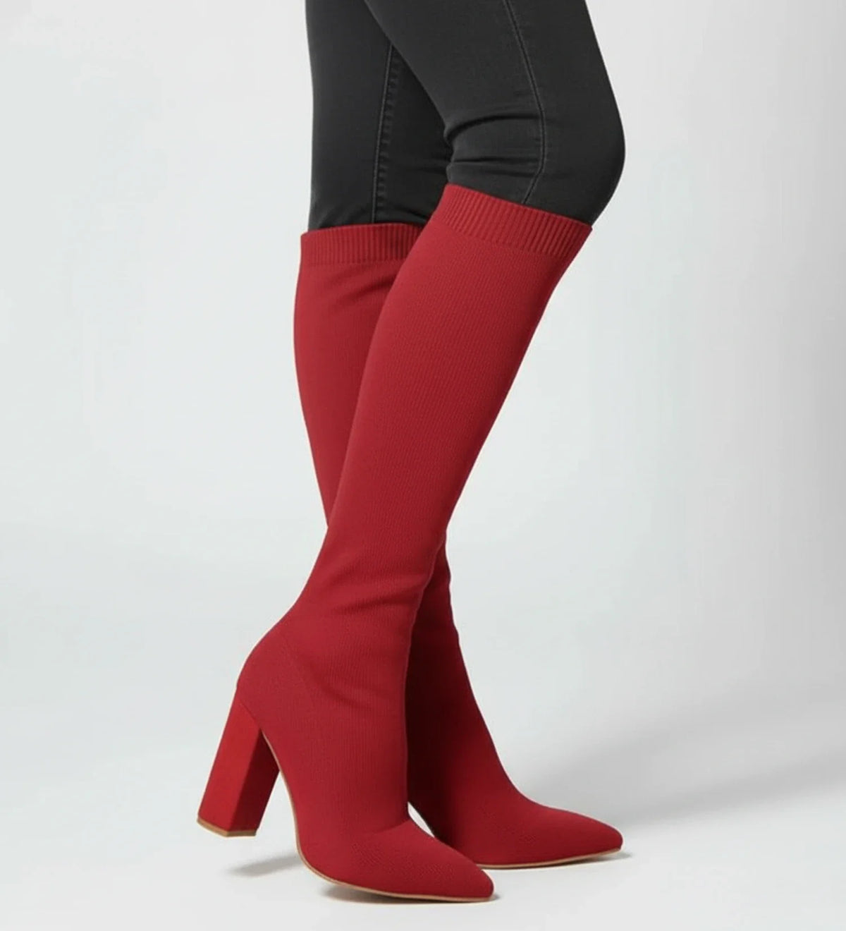 Γυναικείες Πλεκτές Μπότες ψηλές έως το Γόνατο με Τακούνι