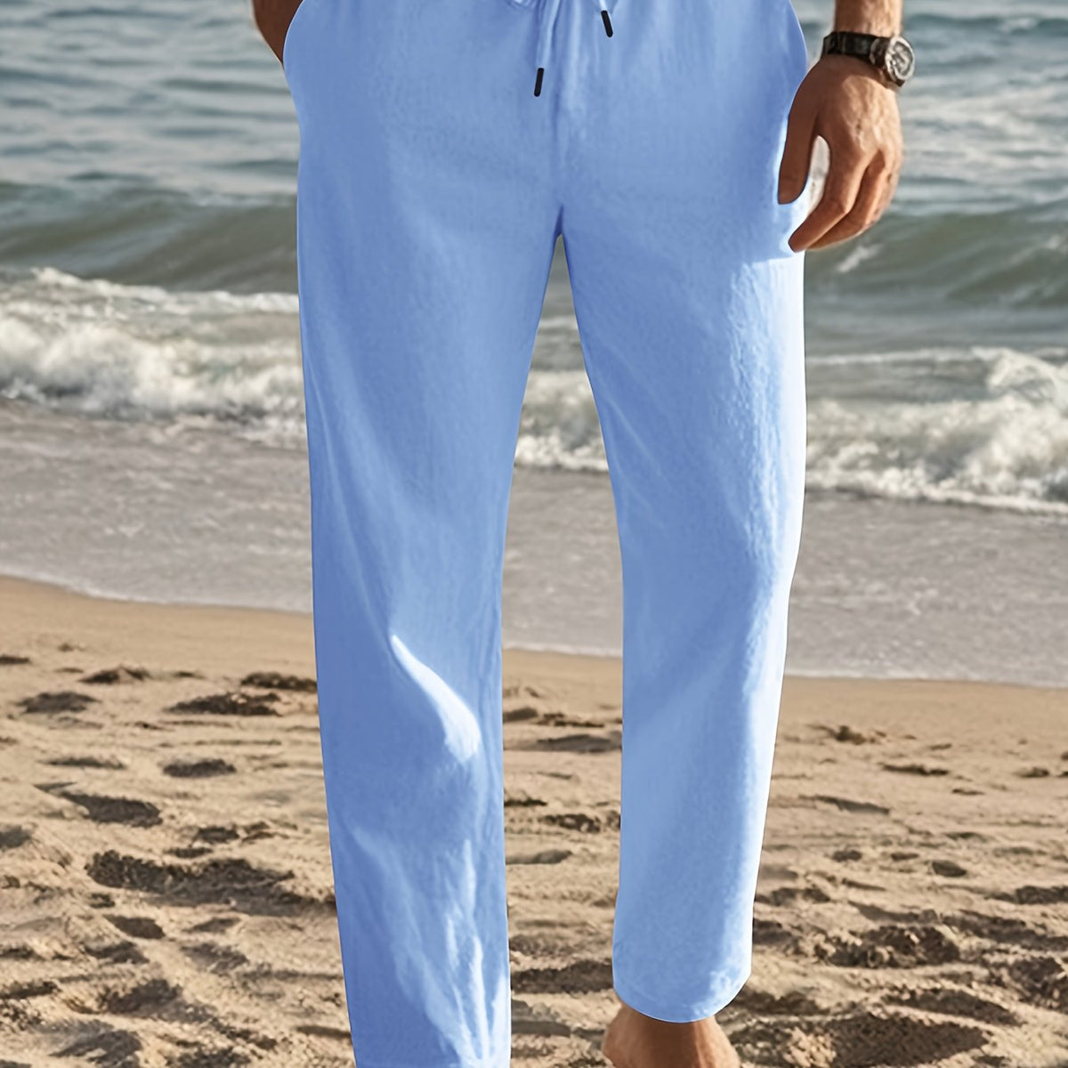 Ανδρικό Παντελόνι | Παντελόνι σε Κανονική Γραμμή με Ίσιο Μπατζάκι | Μέση με Κορδόνι | Κάλζουαλ Καλοκαιρινό Στυλ