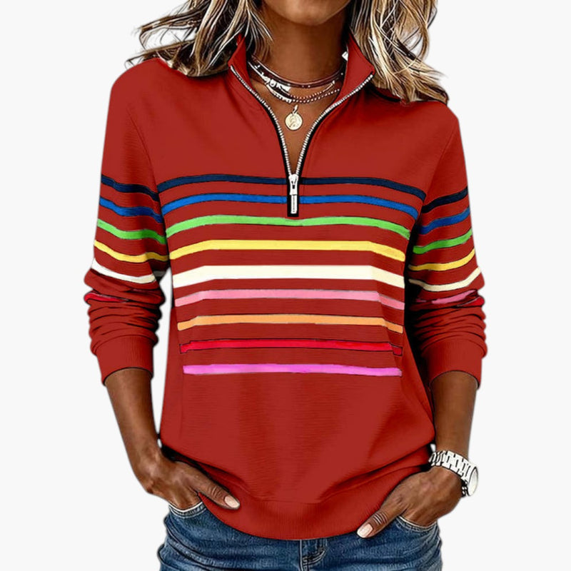 Γυναικεία Φούτερ Μπλούζα με Μισό Φερμουάρ και Ρίγες