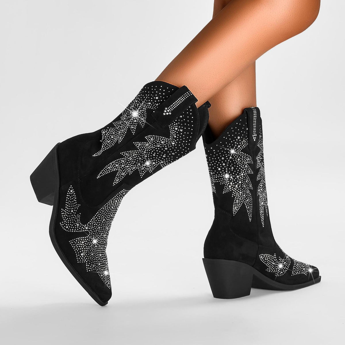 Γυναικείες Καουμπόικες Μπότες Μεσαίου Ύψους με Στρας