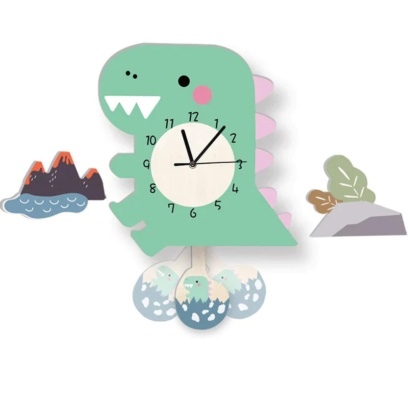 Διαδραστικό Παιδικό Ρολόι Τοίχου με Εκκρεμές και Μοτίβα Ζώων - Χαρούμενο Παιδικό Ρολόι