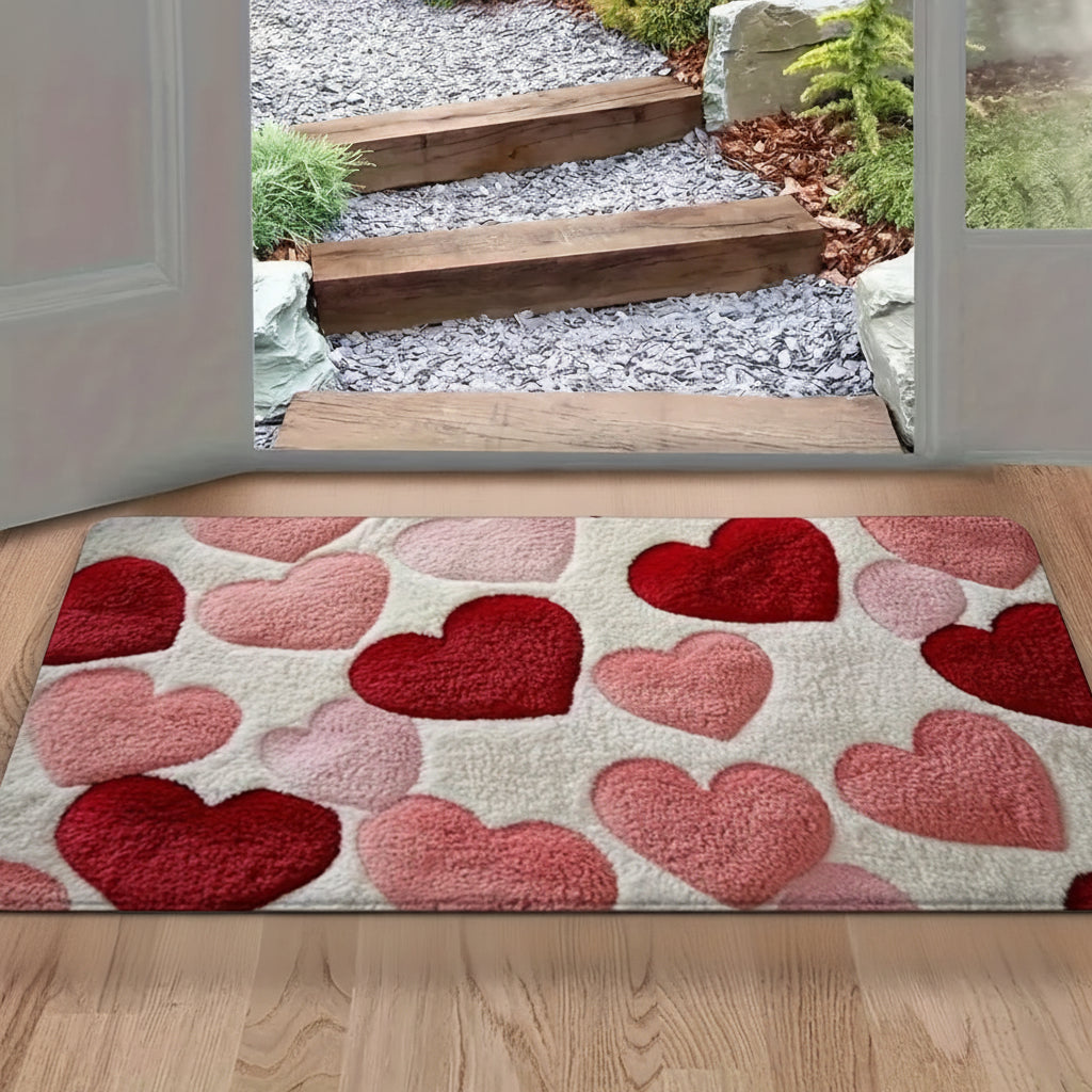 Αντιολισθητικό Χαλάκι Εισόδου από Πολυεστέρα με Μοτίβο Καρδιές