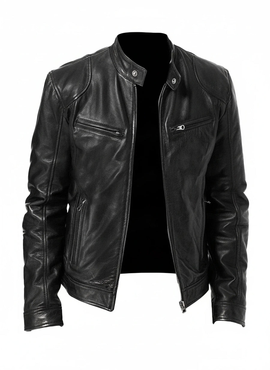 Ανδρικό Μπουφάν Racer Slim Fit με Όψη Δέρματος