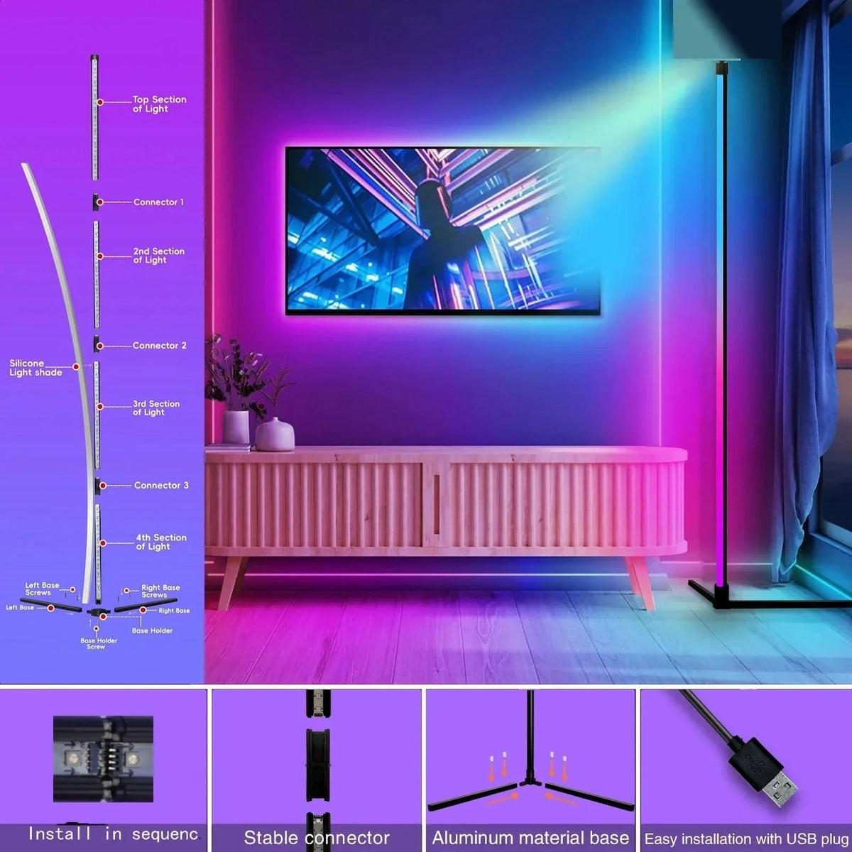 Κομψό Γωνιακό Φωτιστικό RGB με Τηλεχειριστήριο - Μοντέρνος Φωτισμός