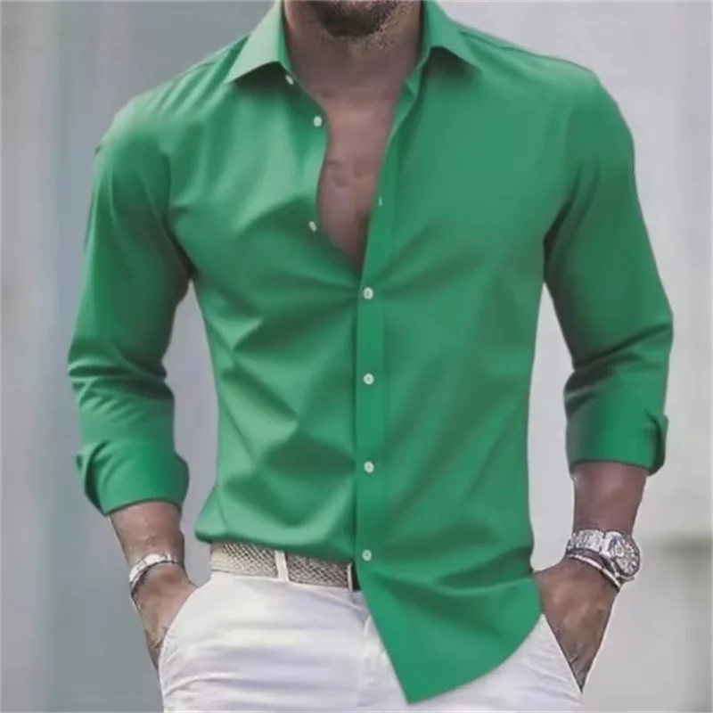 Ανδρικό Μονόχρωμο Μακρυμάνικο Πουκάμισο Slim Fit με Κουμπιά | Επίσημο