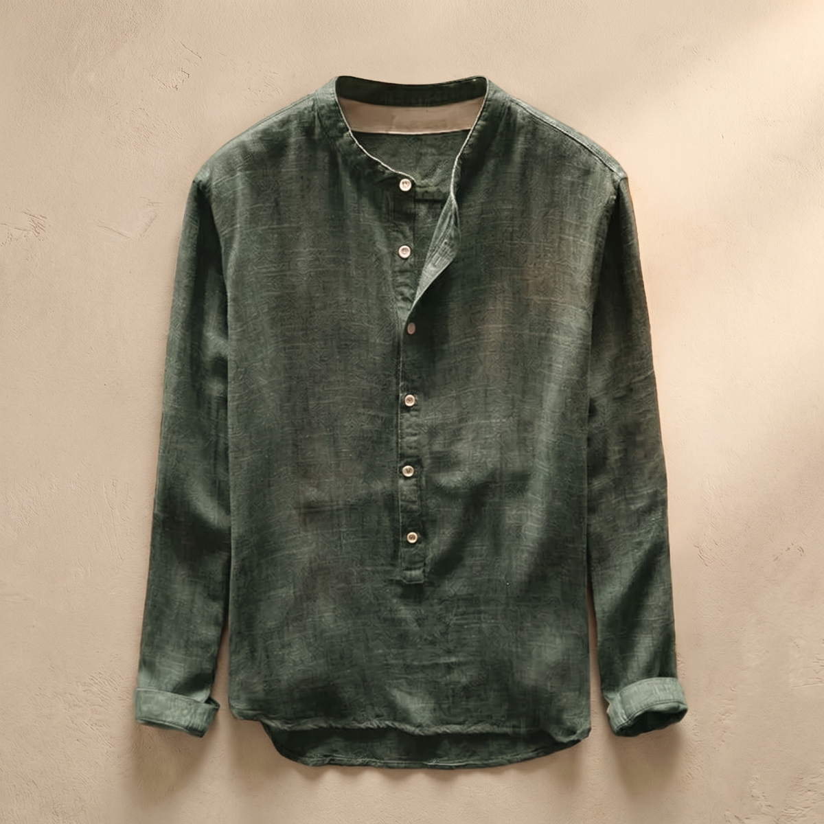 Ανδρικό Λινό Πουκάμισο | Slim Fit με Γιακά Henley | Καλοκαιρινό Casual Μπλουζάκι
