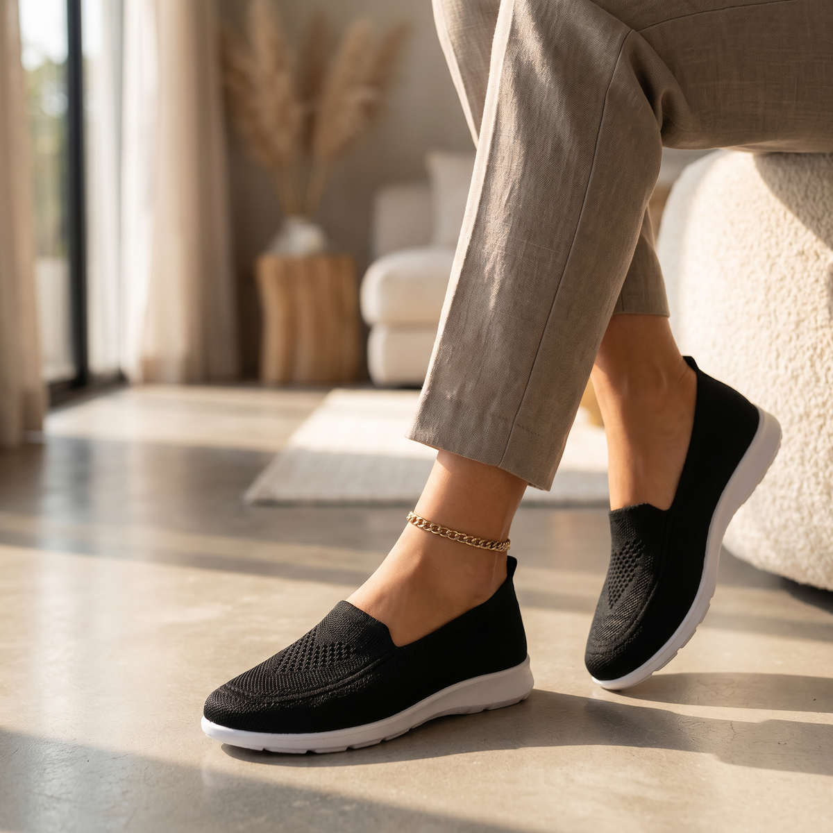 Γυναικεία Πλεκτά Sneakers Slip-On | Αναπνεόμενα Παπούτσια Περιπάτου με Αντικραδασμική Προστασία