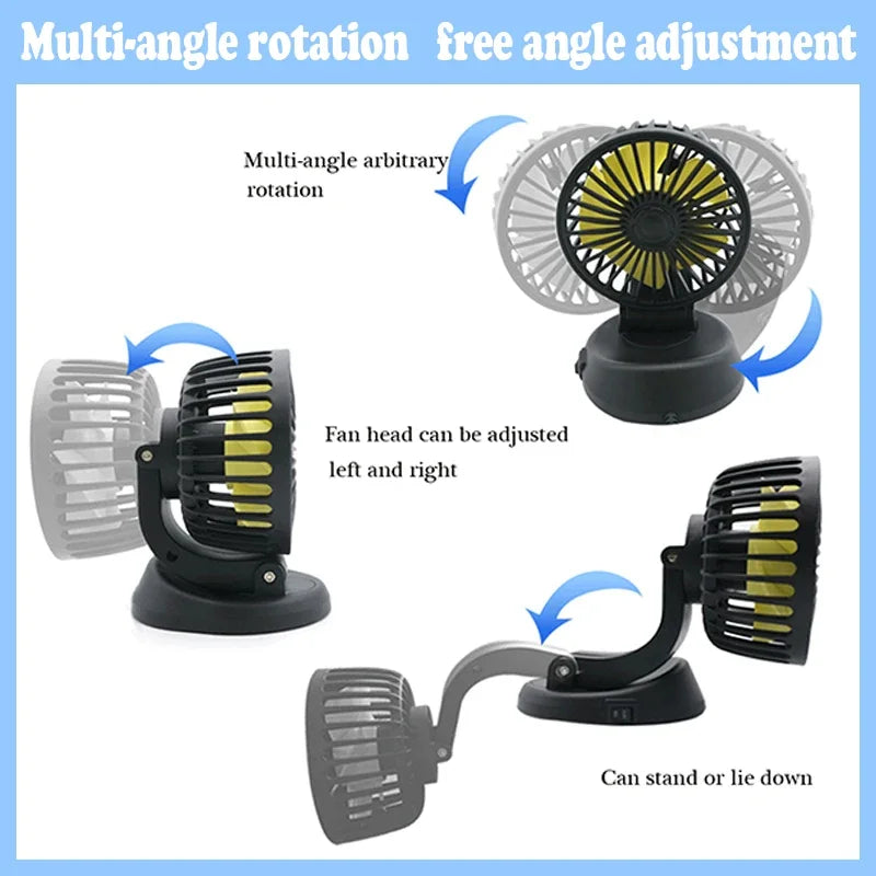 Ανεμιστήρας Αυτοκινήτου Ventoro 12V/24V/5V | USB ή Αναπτήρας Αυτοκινήτου | Περιστρεφόμενος & Συμπαγής | Για Επιβατικά, Φορτηγά, SUV, Τροχόσπιτα & Γραφείο