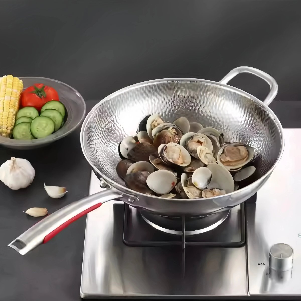 Τηγάνι Wok Τιτανίου Χωρίς Επίστρωση με Στρογγυλό Πάτο 32 εκ. για Επαγωγικές Εστίες